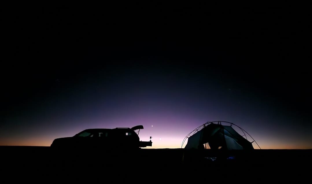 Night photo off grid camping