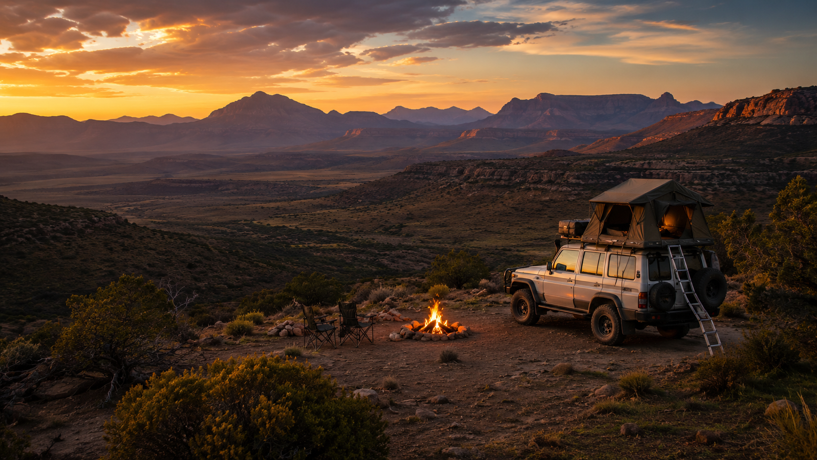 Remote off-grid campsite in South Africa